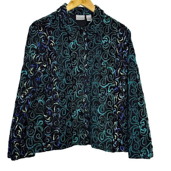 Chicos Blazer Womens Large Multicolor Embroidered Button‎ Up Art to Wear Career - Picture 1 of 10